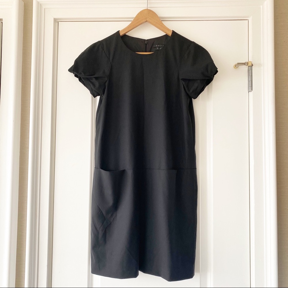 Theory Marigo Pintucked Black Wool Shift Dress 2